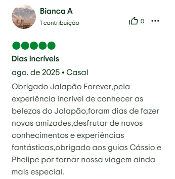 Print de avaliação de Bianca A sobre a Jalapão Forever