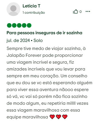 Print de avaliação de Leticia T sobre a Jalapão Forever